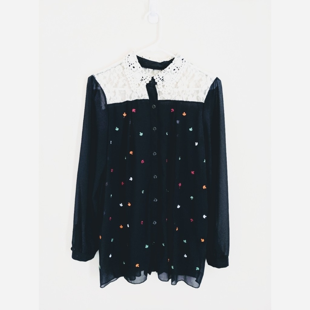 NWOT Lace Embroidered Chiffon Blouse
